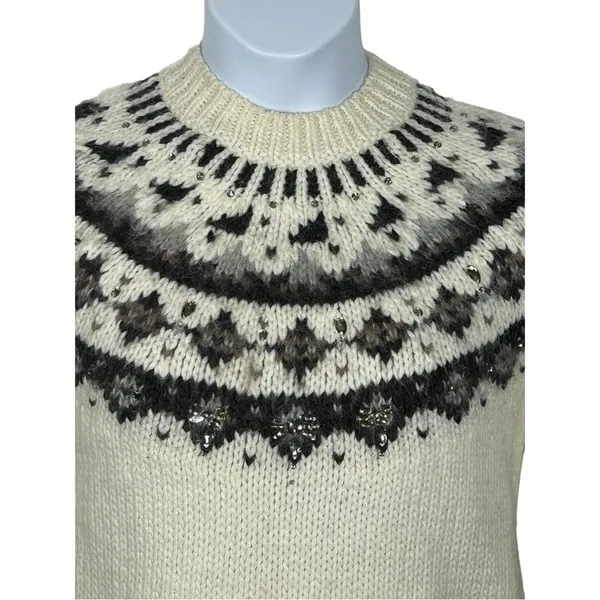 LOFT Ann Taylor Jeweled Wool Alpaca Mohair Mock Neck Sweater Medium - Image 4