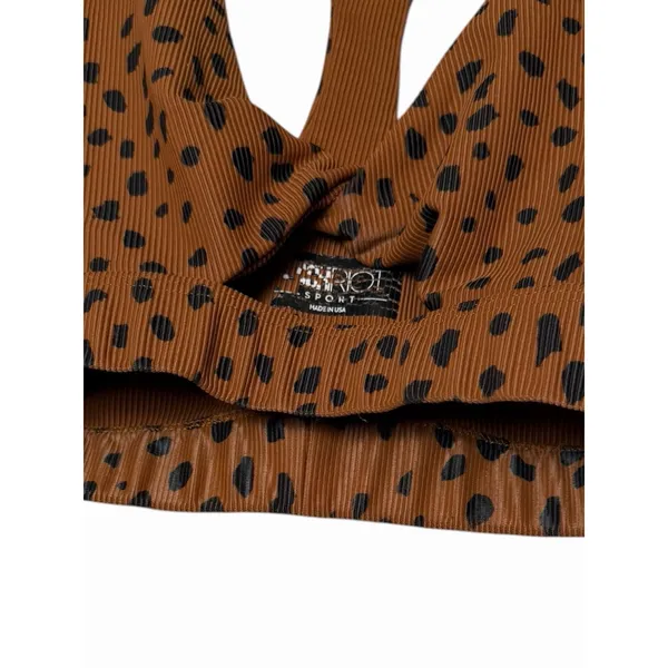 Beach Riot Twist Front Spotted Sports Bra Brown Black Ribbed Animal Print XS - Image 9