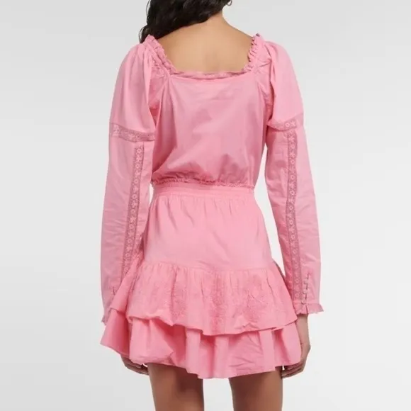 LoveShackFancy Sanaya Dress XL Vivid Pink‎ Long Sleeve Ruffle Tiered Lace Trim - Image 3