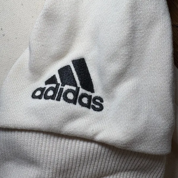 Adidas Crewneck Sweatshirt Cream Tan Black Embroidered Logo Pullover‎ Womens S - Image 2