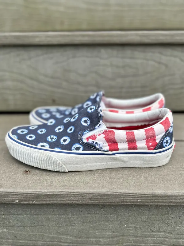 Vans Classic Slip-On Dyed Dots & Stripes Red, White, Blue Skate Shoes - Image 3