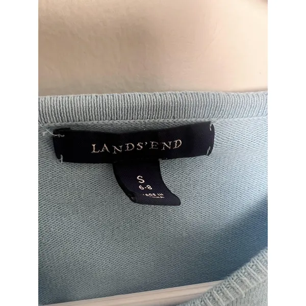 Lands' End Sweater WM SM 6-8 Blue Button Front Cardigan Knit Long Sleeve - Image 2
