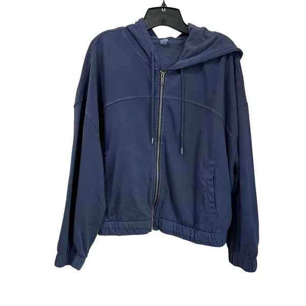 Old Navy Hoodie Zip Up Blue Vintage Cropped Casual‎ Sweatshirt XL - Image 2