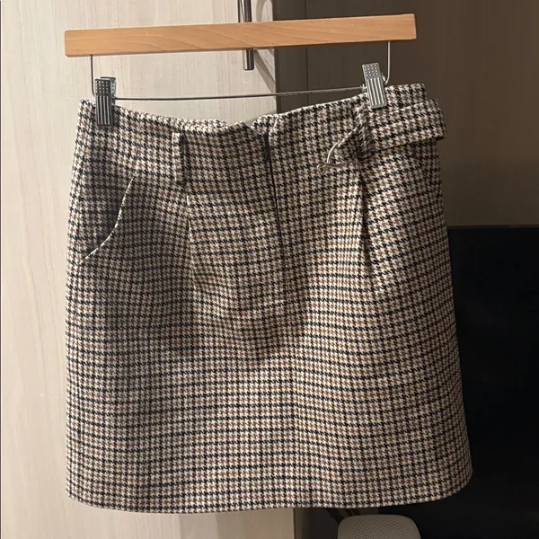 Maje | Jeling Checked Mini Skirt with Horsebit Belt - Image 5