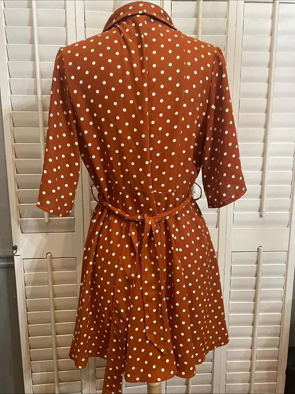 PrettyLittleThing Rust Polka Dot Wrap Mini Dress - Image 9