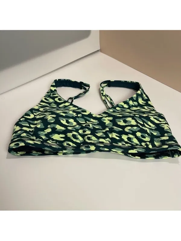 Aerie Sports Bra Womens L OFFLINE Goals Plunge Leopard Print Deep Forest Green - Image 2