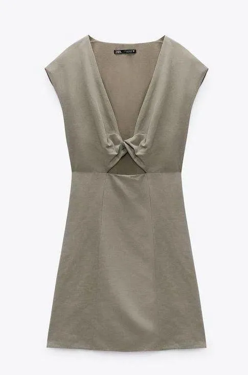 ZARA Linen Blend Cutout Mini Dress - Image 3