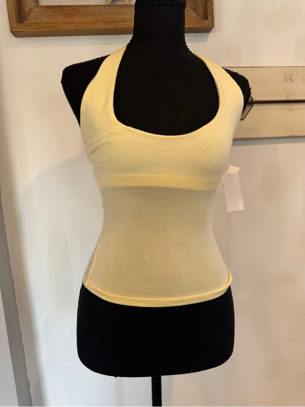 Pink Rose Ribbed Scoop Halter Tank — Cream - Image 3