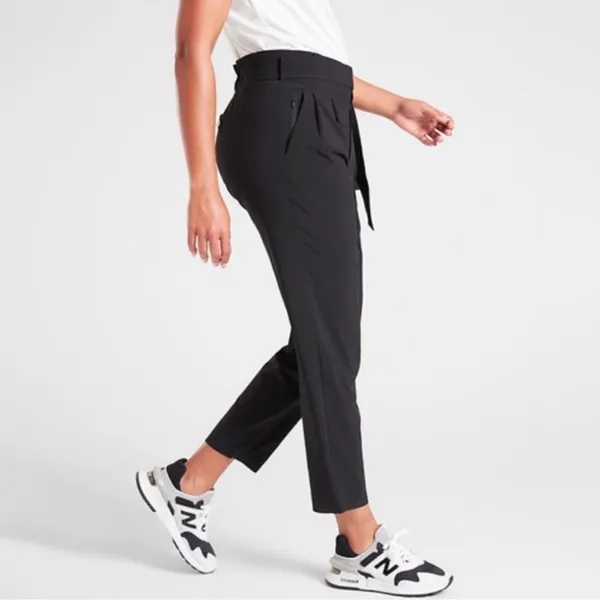 Athleta Skyline Pant II Paperbag Waist Pleated Tapered Black Belted Pants Size 2 - Image 3