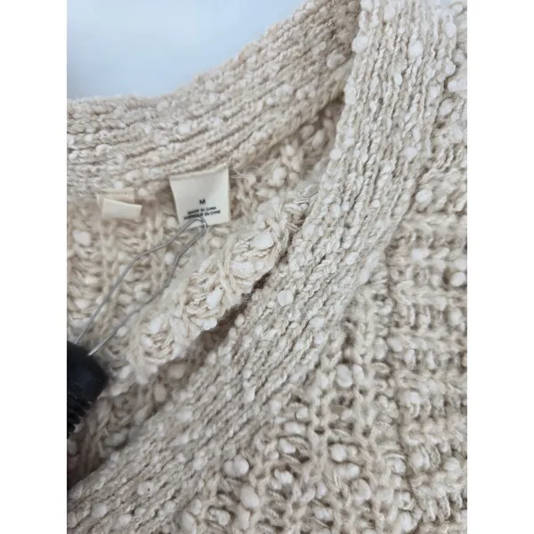 Moth Sweater Womens Medium Chunky Knit Side Zip Cream V - Image 5