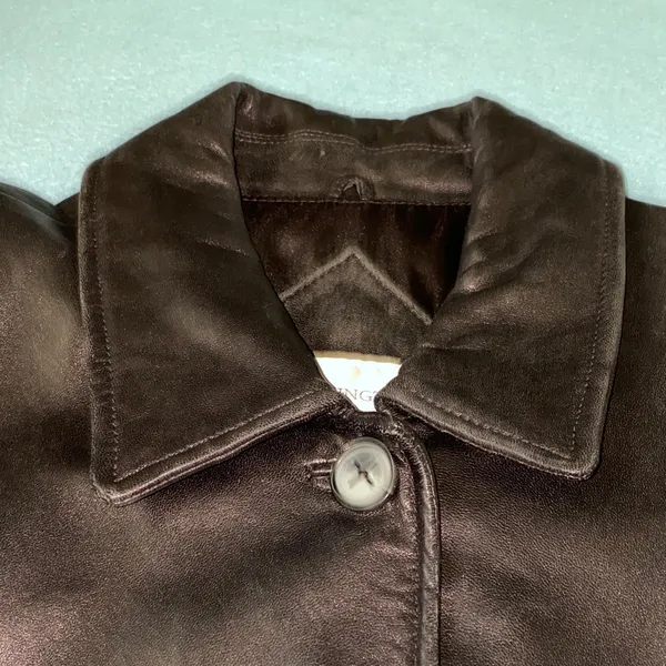 WORTHINGTON lambskin leather longline vintage classic button coat jacket size L - Image 5