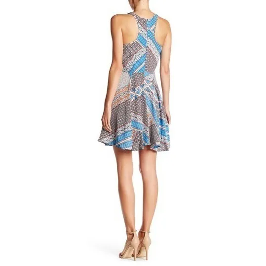 Yumi Kim Dress Womens Medium Blue‎ Geometric Mosaic Silk Fit Flare DR-1464 Mini - Image 2