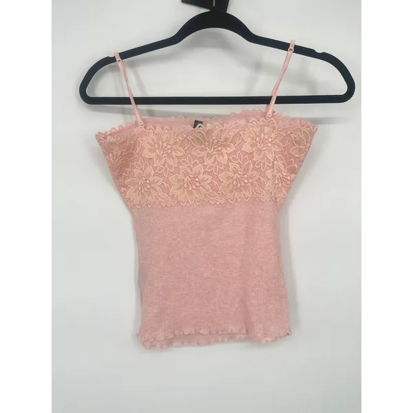 The Limited Cami Top Women S Pink Floral Lace Ribbed Knit Y2K Coquette Fairycore - Image 4