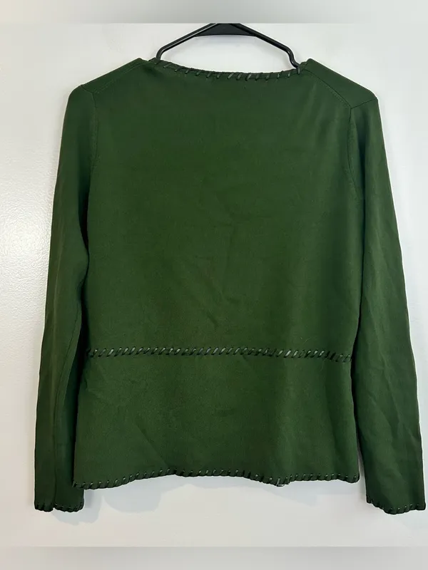 Grace Dane Lewis Green Knit Cardigan w/ Faux Black Leather Trim Frankenstein S - Image 8