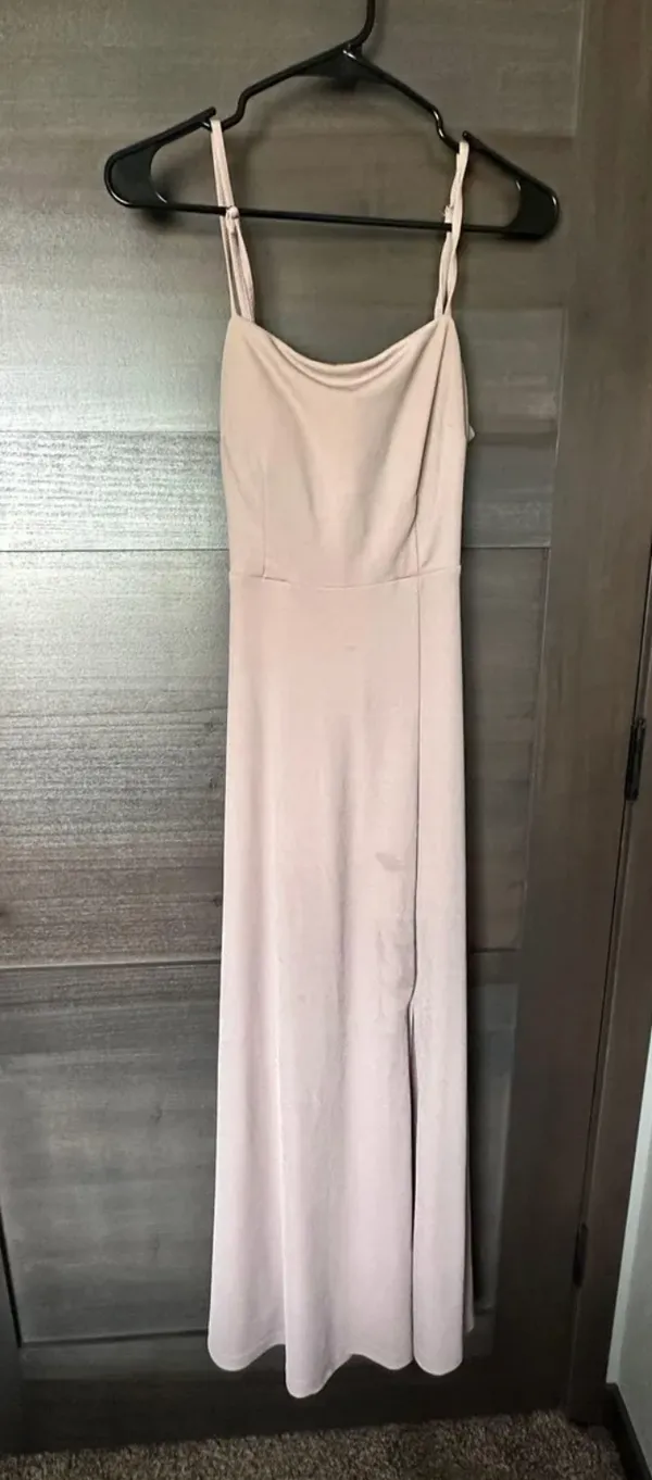 Chiffon Taupe Bow tie back Bridesmaid dress size small - Image 3