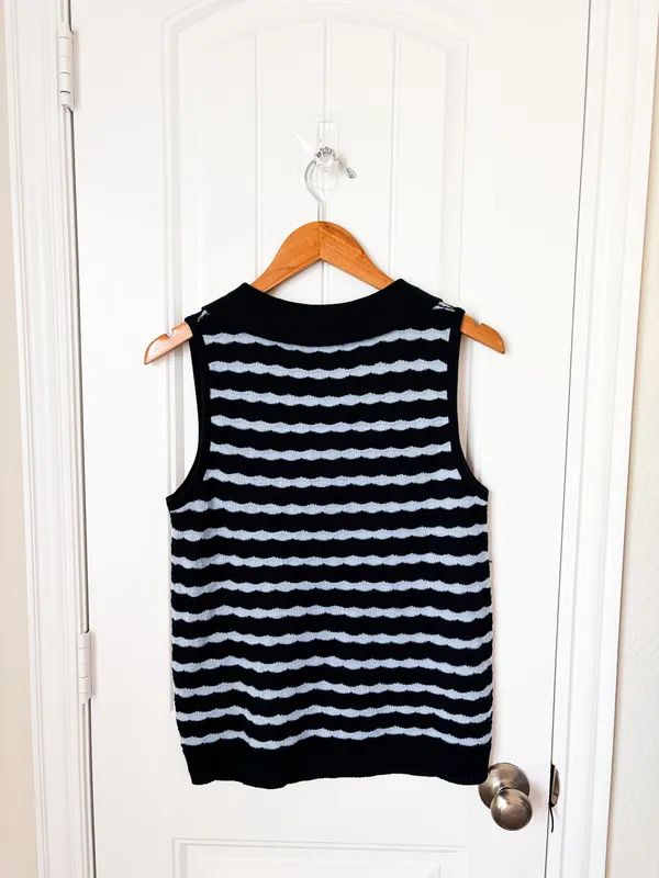 Principles Sleeveless Navy and Light Blue Striped Polo Tank Top Size Small - Image 5