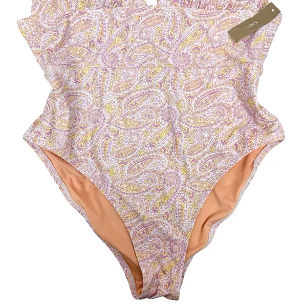 NWT J. Crew Eco Plunge One Piece‎ Swimsuit Beach Paisley Peach Size 12 - Image 6