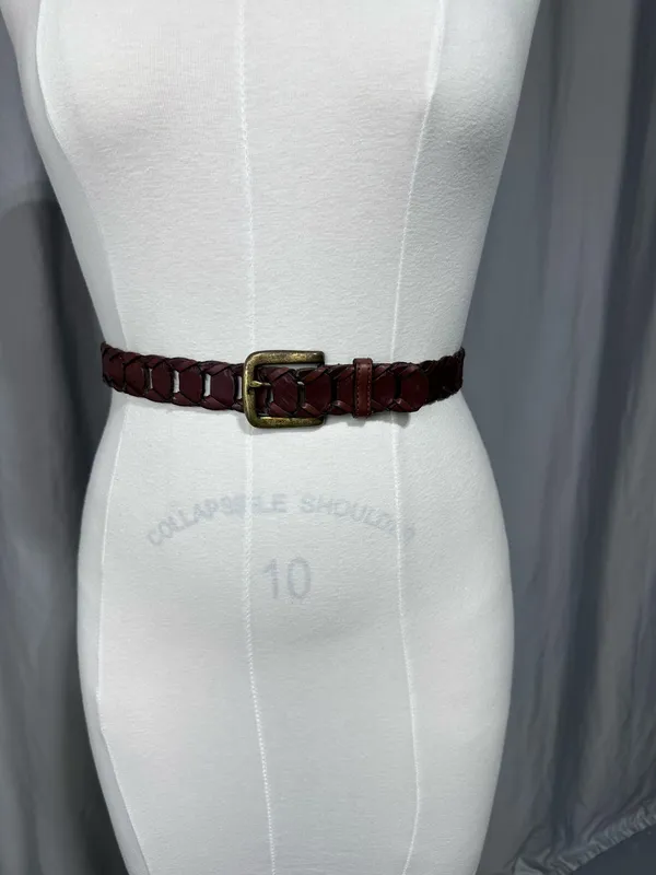 Braided Woven Brown Leather Adjustable Buckle Belt Women's 42 Western Bohemian - Image 8