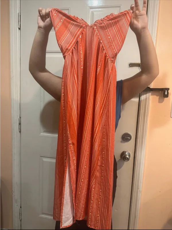 Orange Striped Strapless Maxi Dress Size XS - Image 2