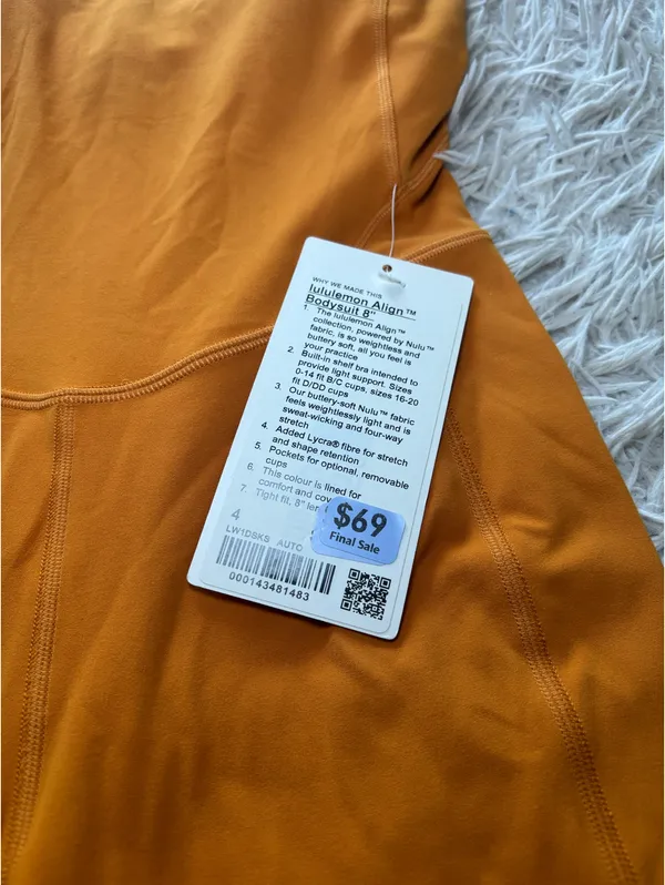 Align Onesie Lululemon Autumn Orange 8" - Image 2
