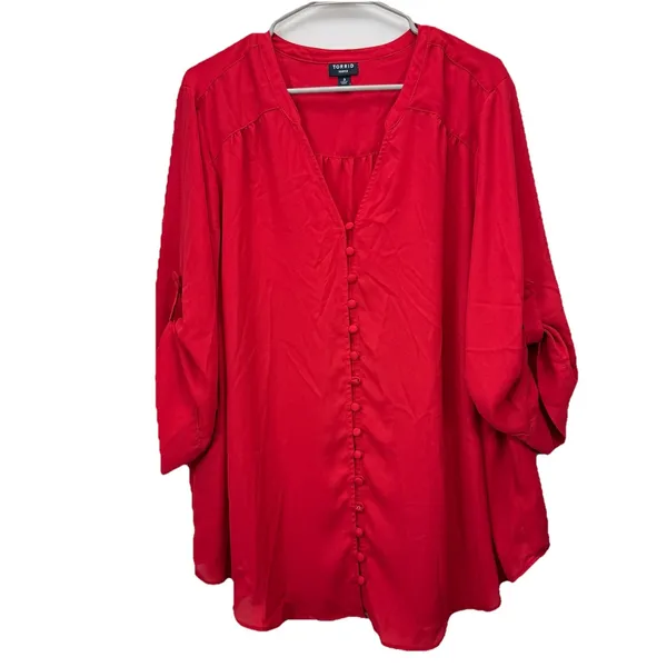 Torrid Harper Red Floral Georgette 3/4 Sleeve‎ Pullover Blouse Size 3X - Image 8