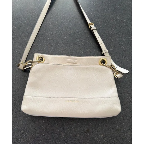Calvin Klein Sonoma Ivory Faux Leather Crossbody Bag Gold Hardware - Image 3