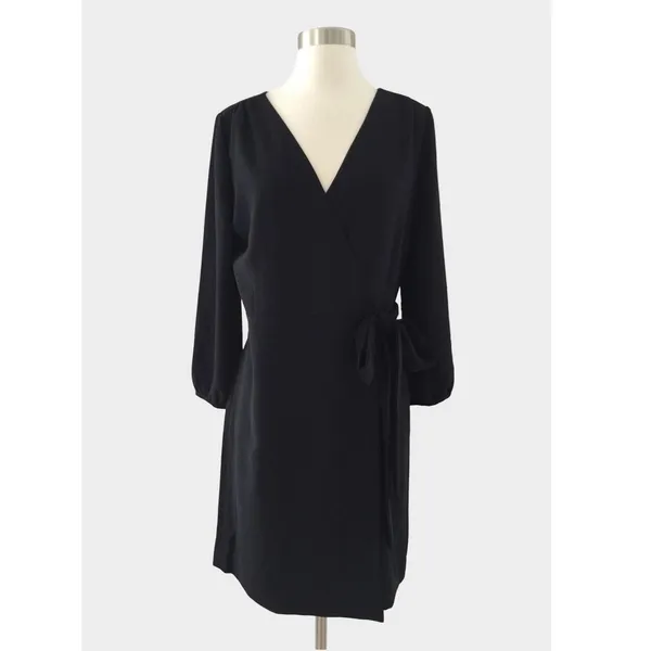 J. Crew Black Crepe Wrap Dress Tie Waist Size 10 Minimalist Classic Professional - Image 2