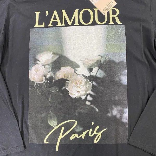 Missguided L’amour Paris Long Sleeve T-Shirt Black Graphic Print Oversized Sz M - Image 2