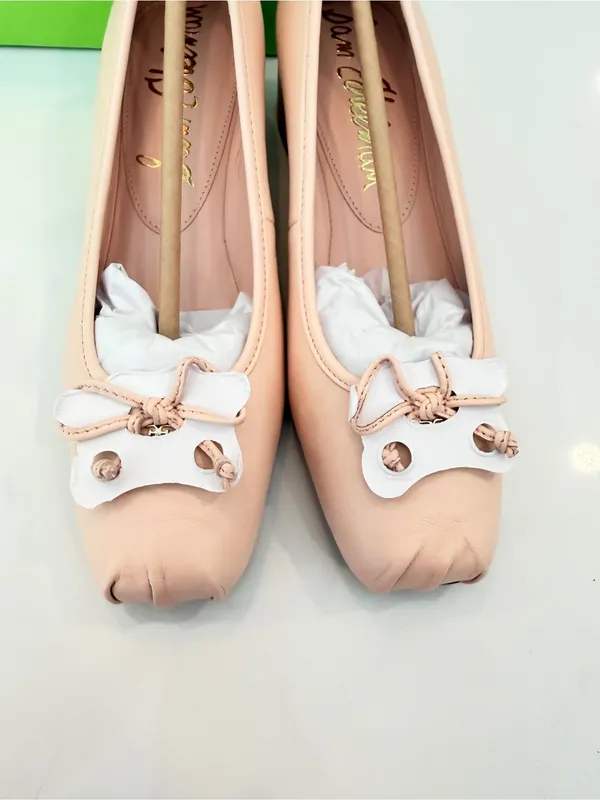 New Sam Edelman Rosa Leather Block Heel Pump Sz 7 Peach Low Classic Dainty Bow - Image 2