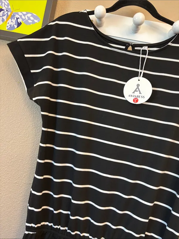 NEW! ANRABESS Size LARGE Black & White Striped Shorts Romper Short Sleeve - Image 6
