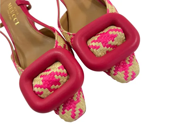 Sesto Meucci Woven Houndstooth Slingback Kitten Heels - Image 4
