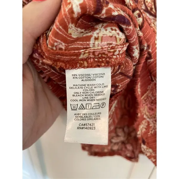 Loft burnt orange floral ruffled shoulder long sleeve blouse - Image 5