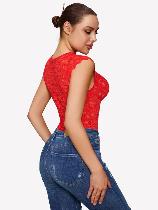 $59 NWT AvidLove Lace Bodysuits V Neck Snap Crotch Teddy in red XL - Image 5