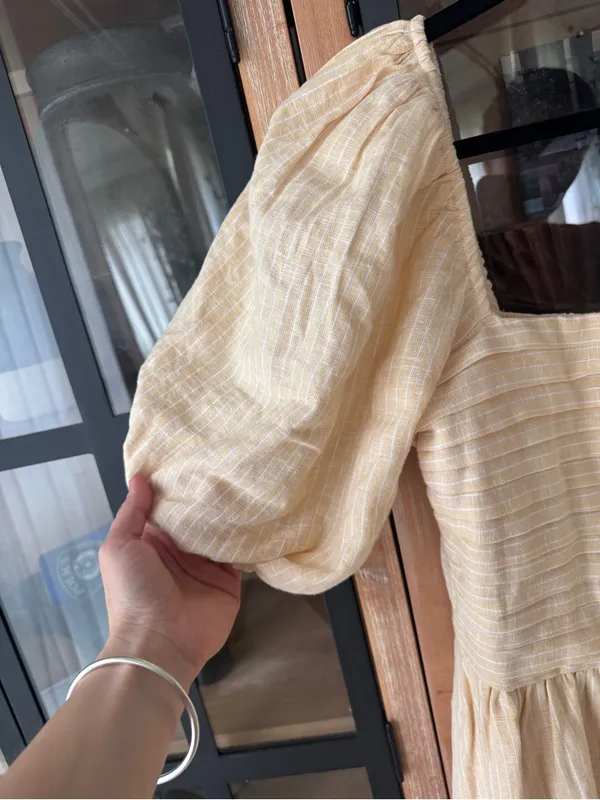Abercrombie Emerson midi dress linen puff short sleeve butter pockets squareneck - Image 5