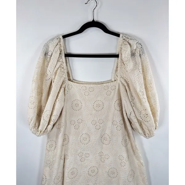 Jen's Pirate Booty Womens Dress Beige Mini Eyelet Puffed Babydoll A Line Small - Image 7
