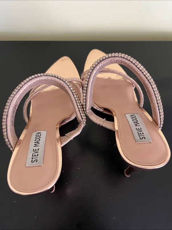 Steve Madden Rose Gold Crystal Strap Camina Slide Heels - Image 7
