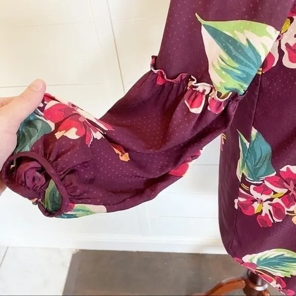 LOFT Womens Plum Purple Tropical Floral‎ Puff Sleeve Shift Dress XSP Petites - Image 5