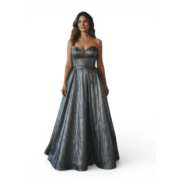 GB Women's 3 Silver Black Metallic Pleated Sweetheart Maxi Long Formal Dress - Image 7