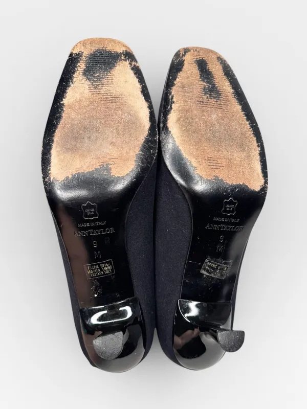 Ann Taylor 2010’s Round Toe Fabric Leather Kitten Heel Black Pumps Sz 9 - Image 5