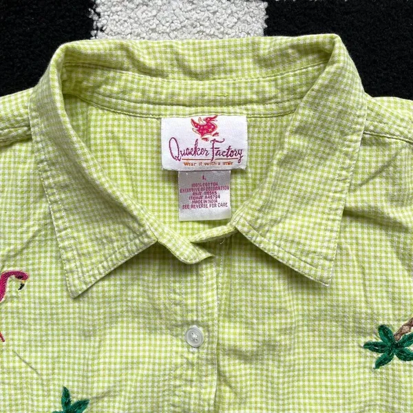 Quacker Factory Green Gingham Beaded Flamingo Top - Image 3