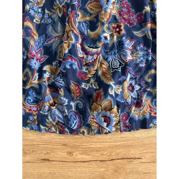 Vintage 80s Carriage Court Blue Paisley Floral Pleated Midi Skirt Medium Boho - Image 3