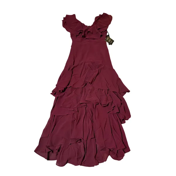 NWT Lulus Betsey Burgundy Maroon Ted Ruffled Midi Dress Size XS Lightweight - Image 3