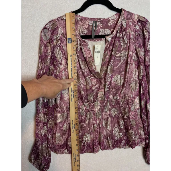 Anthropologie Somerset Floral Metallic Smocked Peplum Chiffon Blouse Size M NEW - Image 6