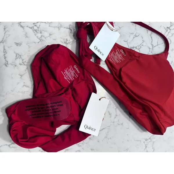 NWT Quince Cherry Red Italian Scoop Neck Bikini Top & High Rise High Leg Bottom - Image 3