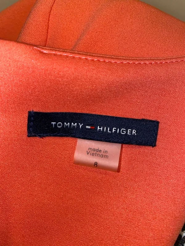 Tommy Hilfiger Coral Short Sleeve Shift Dress Black Pocket Trim Size 8 - Image 8