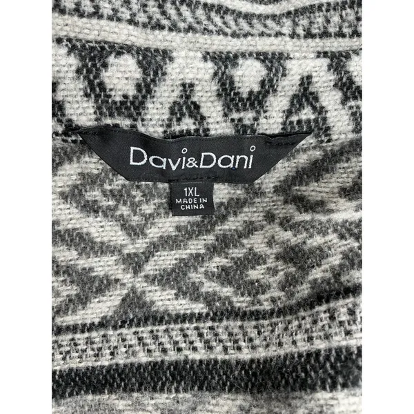 Davi‎ & Dani Womens 1XL Grey Aztec Corduroy Mixed Media Oversized Shacket Jacket - Image 12