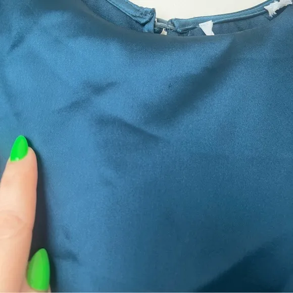 Petal & Pup Opal Navy Blue Satin Long Balloon Sleeve Wrap Mini Dress 4 - Image 15