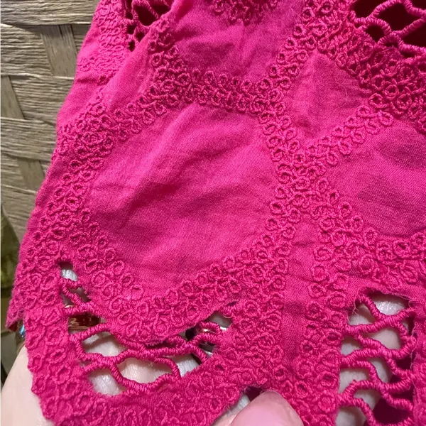 Anthropologie Ruffled Embroidered Halter Tie Back Tank in Medium Pink - Image 6