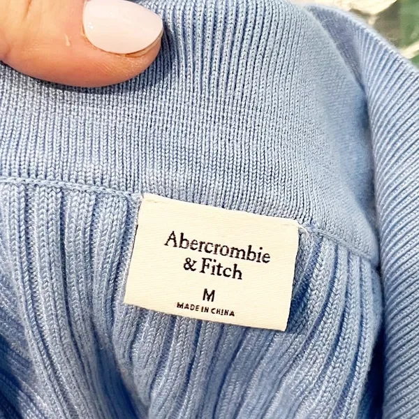 Abercrombie & Fitch Short Sleeve Double Zip Up Collared Polo Sweater Blue Medium - Image 2