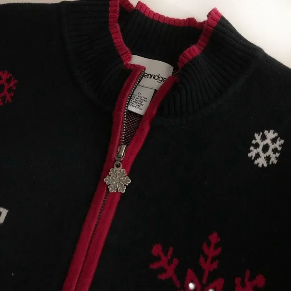 BRECKENRIDGE Christmas Holiday Snowflake Zip Sweater Heavy Cotton Knit Size XL - Image 4